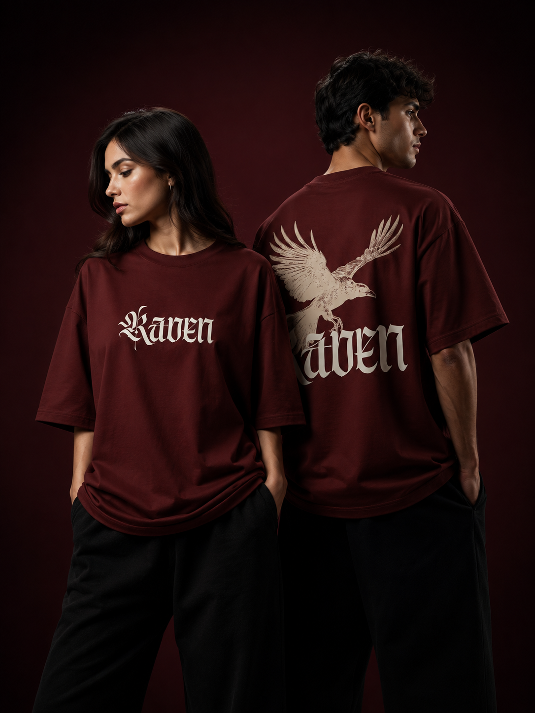 Raven Legacy Maroon Oversized Graphic T shirt