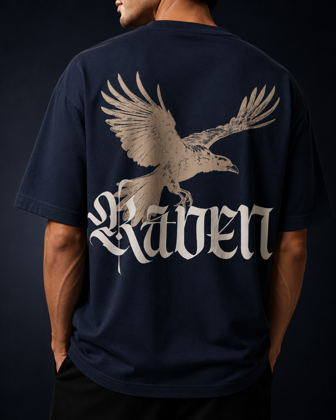 Raven Legacy Navy Blue Oversized Graphic T shirt