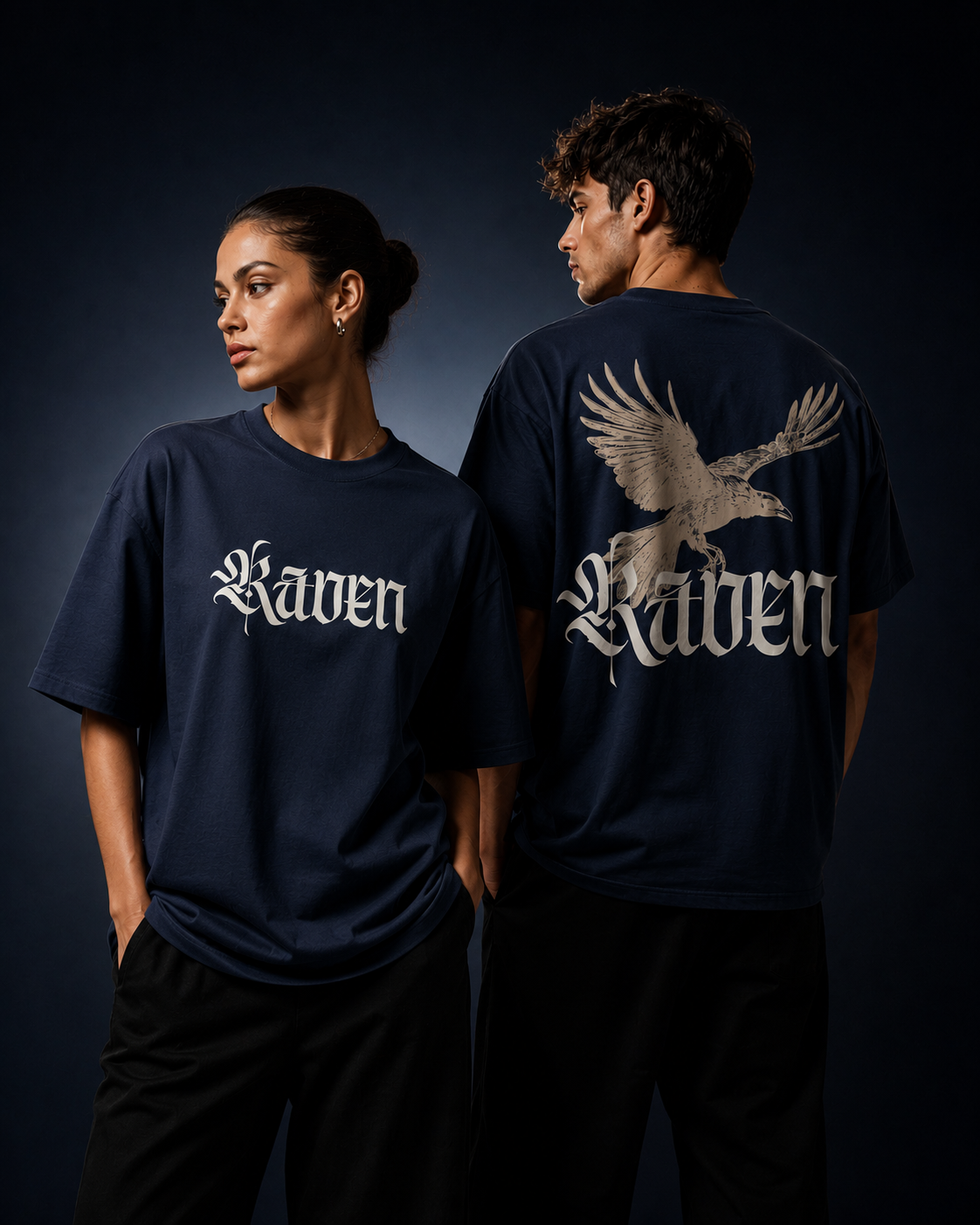 Raven Legacy Navy Blue Oversized Graphic T shirt