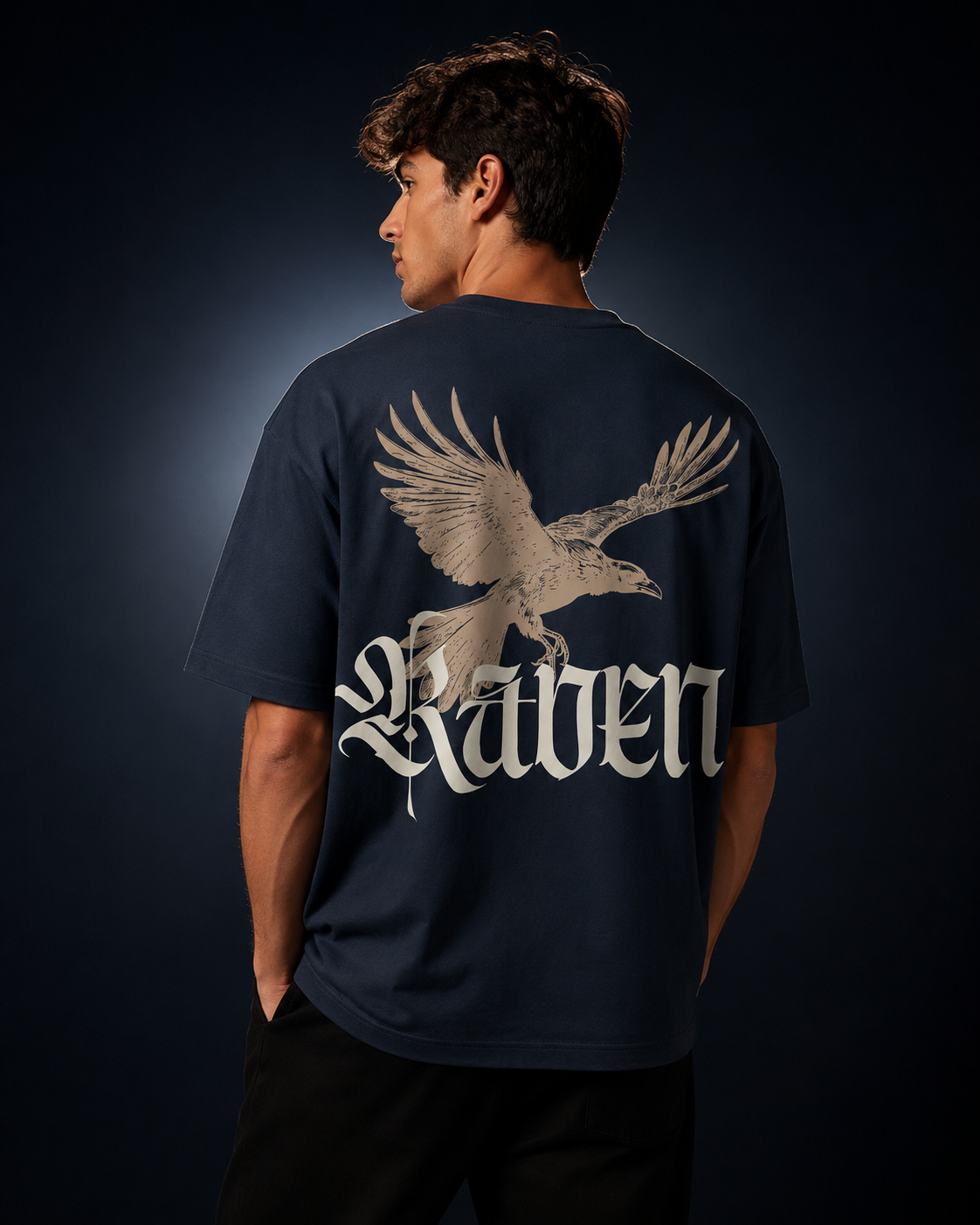Raven Legacy Navy Blue Oversized Graphic T shirt