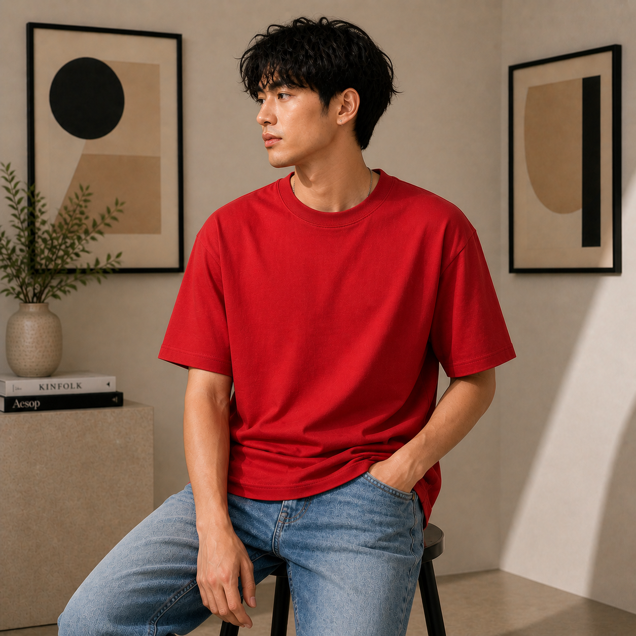Red Plain Oversized Cotton T-Shirt Unisex – Blank Essential