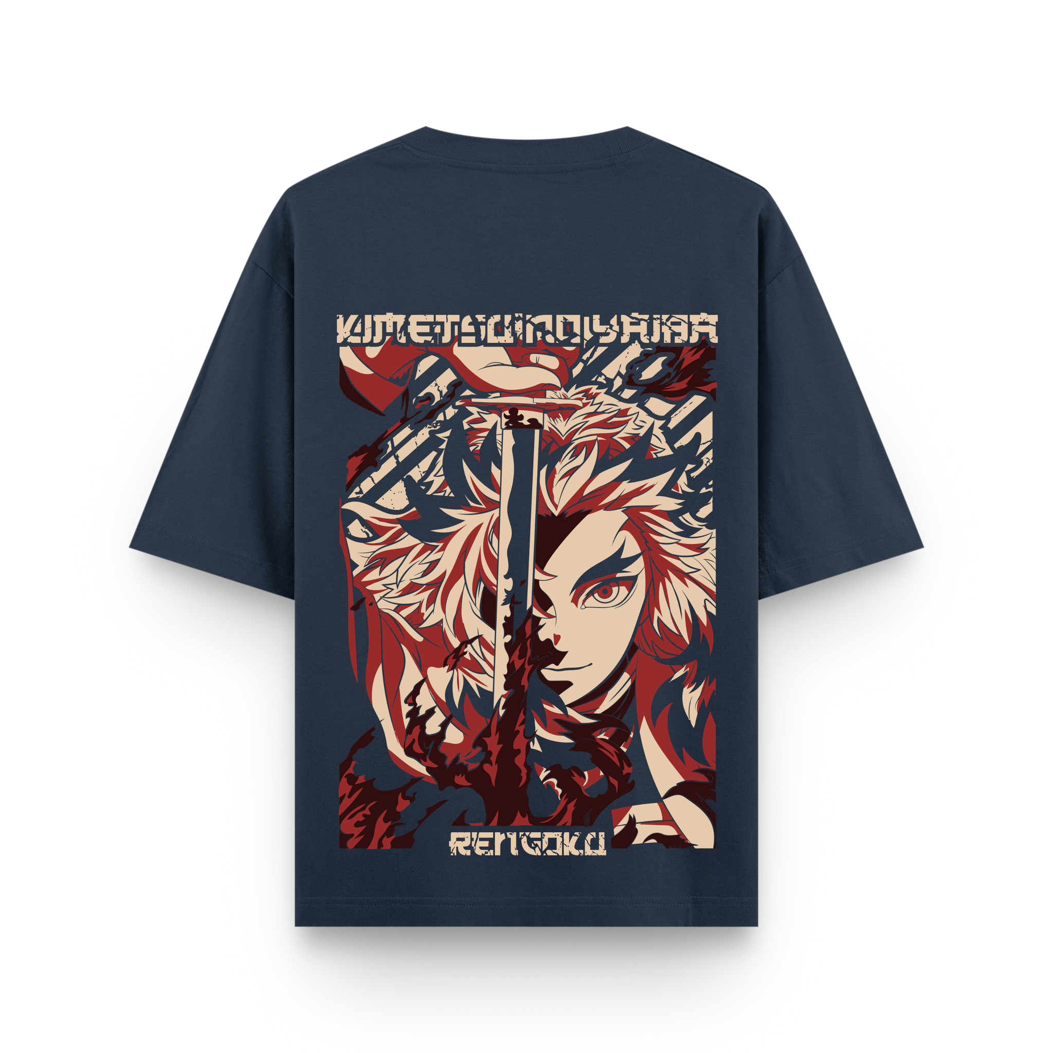Rengoku Flame Hashira Graphic Tee Navy Blue | Surcasual