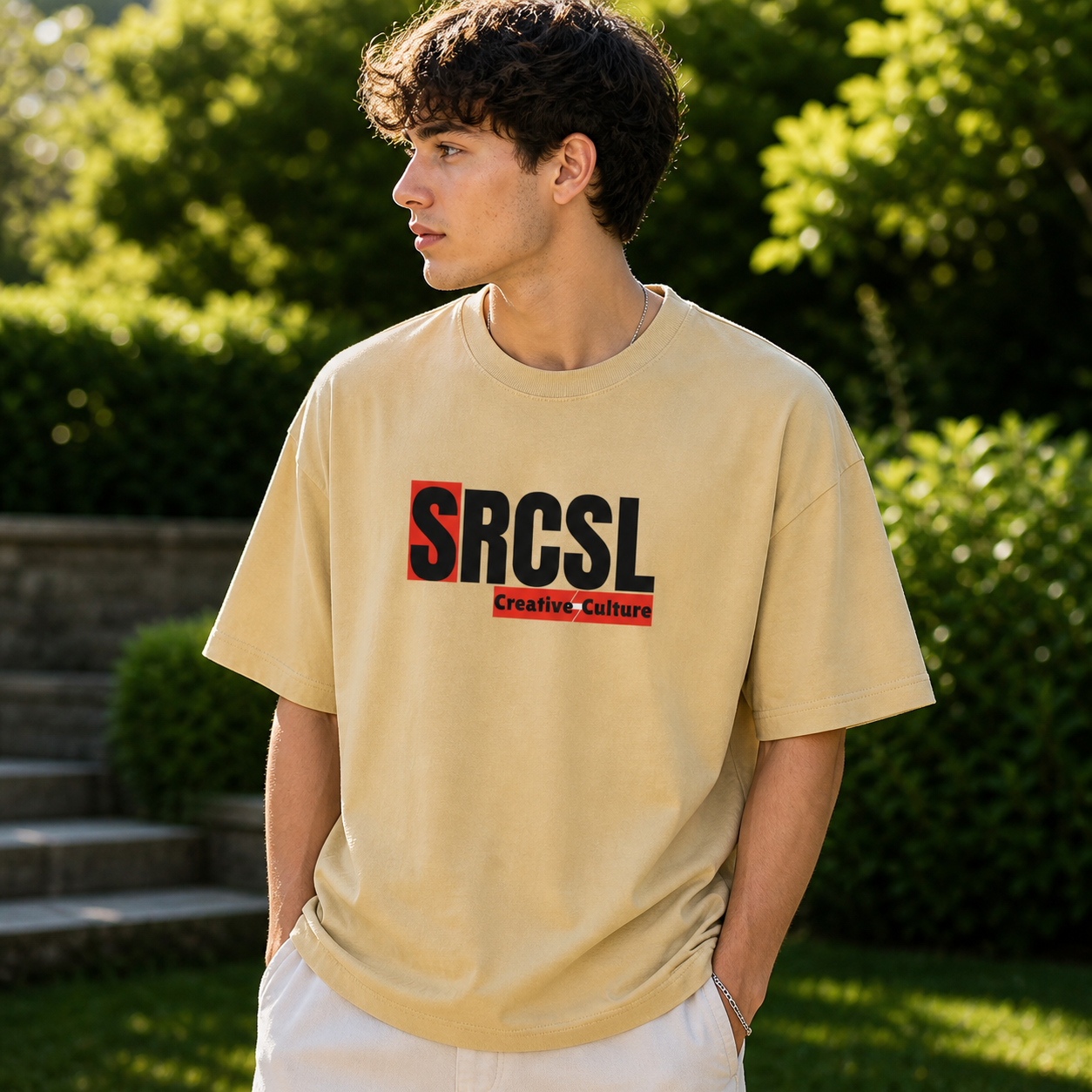 SRCSL Creative Culture Oversized Logo T shirt Beige