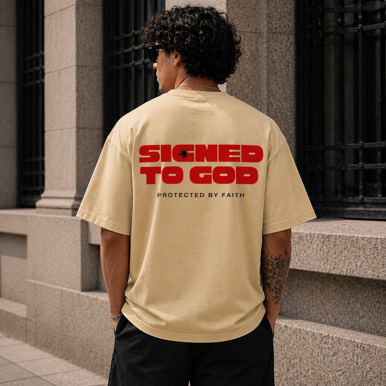 STG Signed to God Oversized Printed Beige T-Shirt