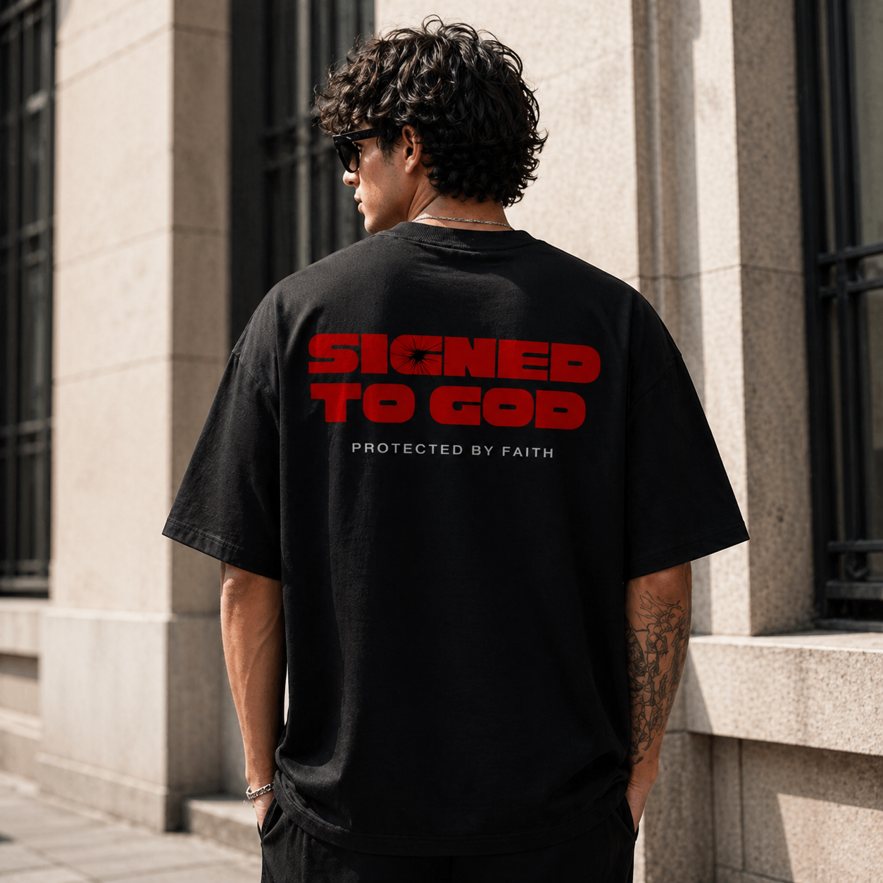 STG Signed to God Oversized Printed Black T-Shirt