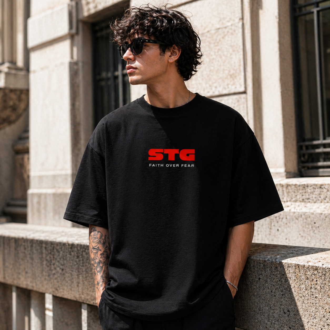 STG Signed to God Oversized Printed Black T-Shirt