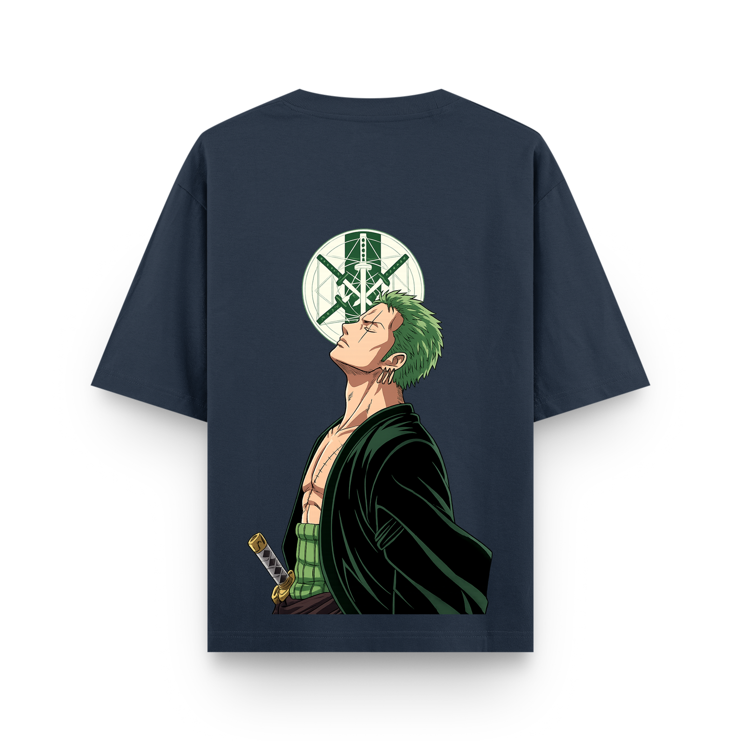 Santoryu Zoro Oversized Anime Graphic T-Shirt in Navy Blue