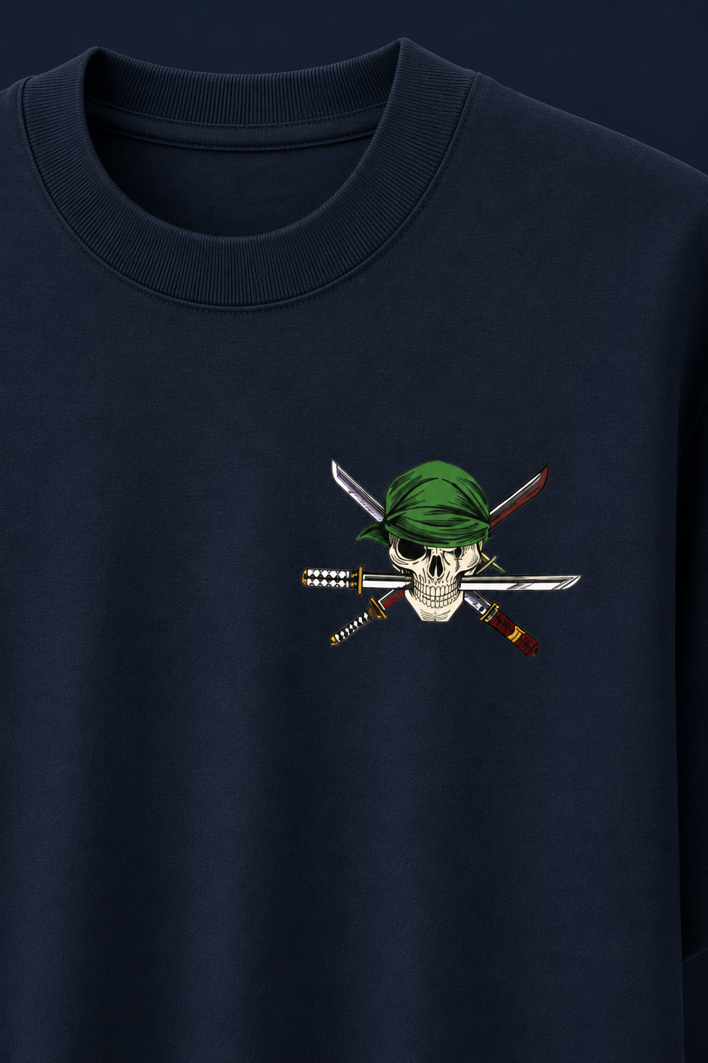 Santoryu Zoro Oversized Anime Graphic T-Shirt in Navy Blue