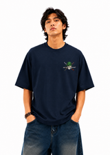 Santoryu Zoro Oversized Anime Graphic T-Shirt in Navy Blue