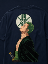 Santoryu Zoro Oversized Anime Graphic T-Shirt in Navy Blue