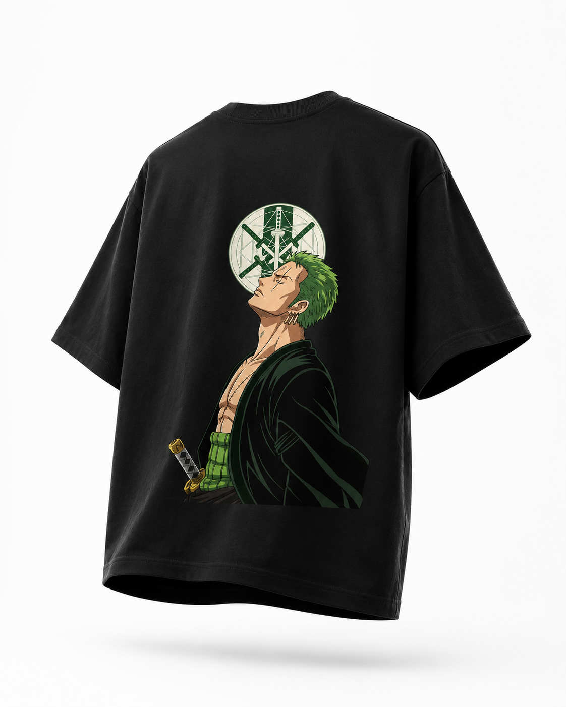 Santoryu Zoro Oversized Black Anime Graphic T-Shirt
