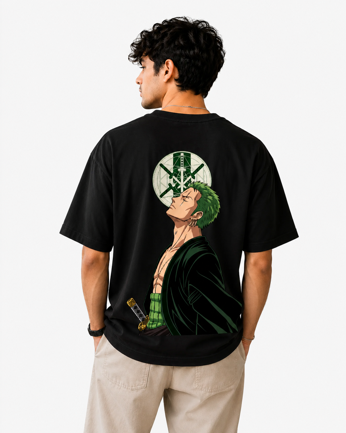 Santoryu Zoro Oversized Black Anime Graphic T-Shirt