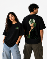 Santoryu Zoro Oversized Black Anime Graphic T-Shirt