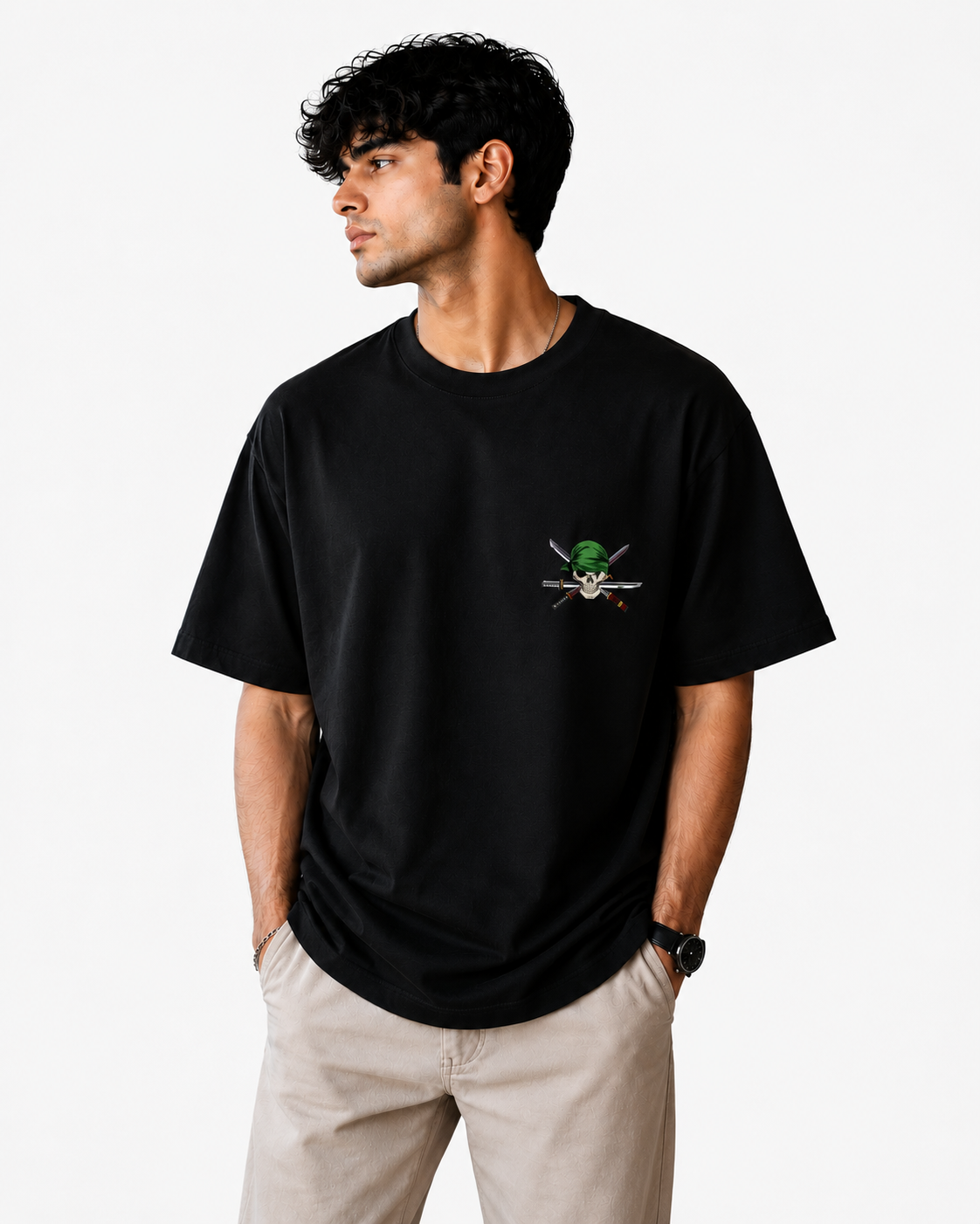 Santoryu Zoro Oversized Black Anime Graphic T-Shirt