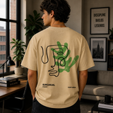 Sharp Minds Abstract Face Oversized Beige Graphic T-Shirt