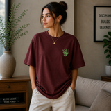 Sharp Minds Abstract Face Oversized Maroon Graphic T-Shirt