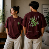 Sharp Minds Abstract Face Oversized Maroon Graphic T-Shirt