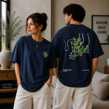Sharp Minds Abstract Face Oversized Navy Blue Graphic T-Shirt