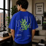 Sharp Minds Abstract Face Oversized Royal Blue Graphic T-Shirt