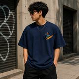 Skate and Destroy Skeleton Oversized Navy Blue Graphic T-Shirt
