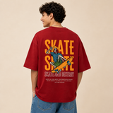 Skate and Destroy Skeleton Oversized Red Graphic T-Shirt
