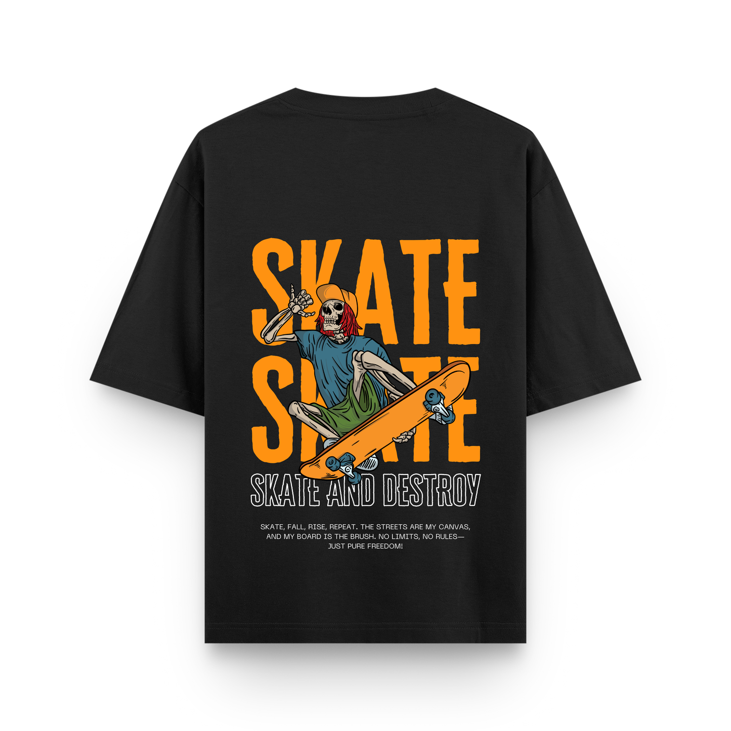 Skate and Destroy Skeleton Oversized Black Graphic T-Shirt
