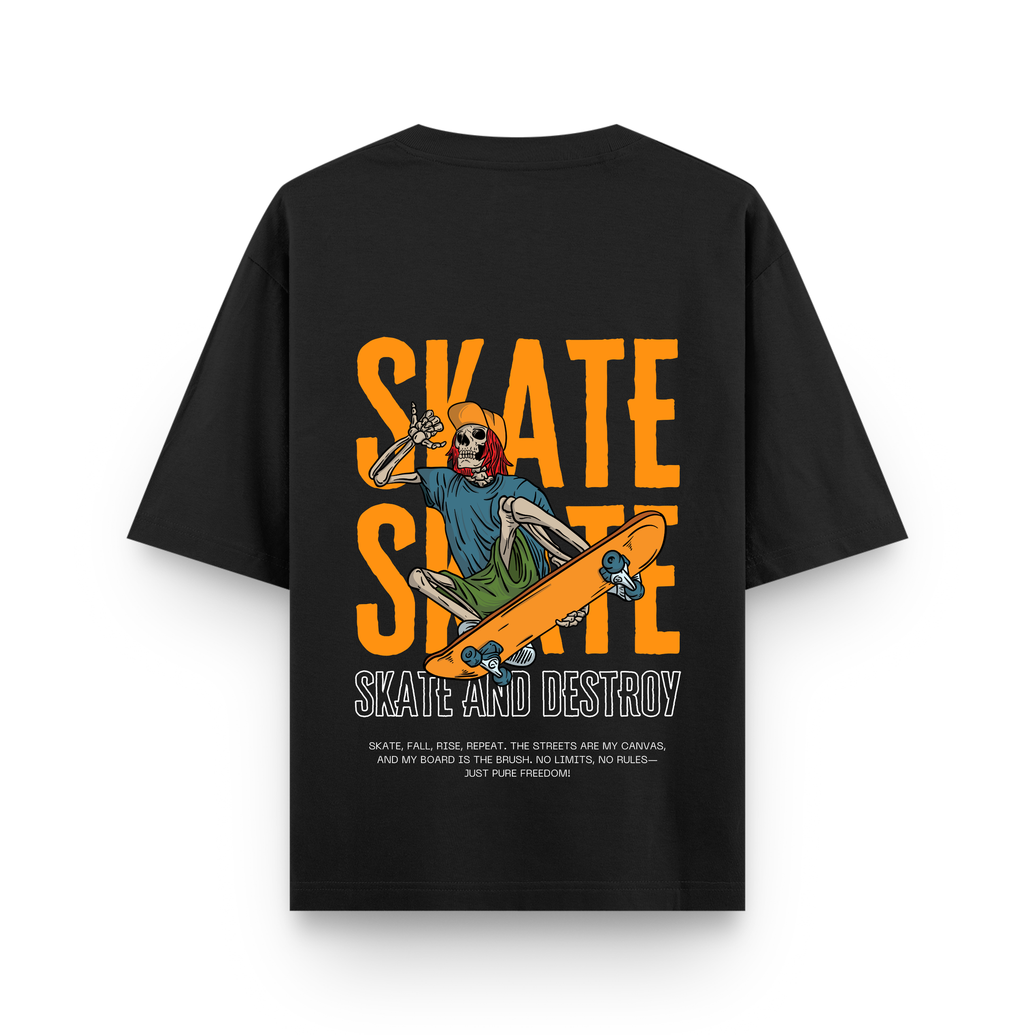 Skate and Destroy Skeleton Oversized Black Graphic T-Shirt