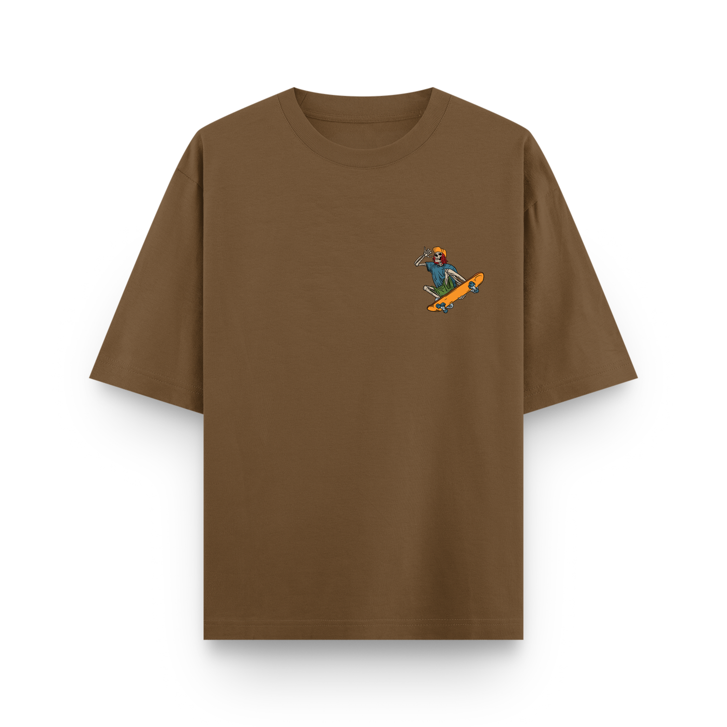 Skate and Destroy Skeleton Oversized Brown Graphic T-Shirt