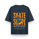 Skate and Destroy Skeleton Oversized Navy Blue Graphic T-Shirt