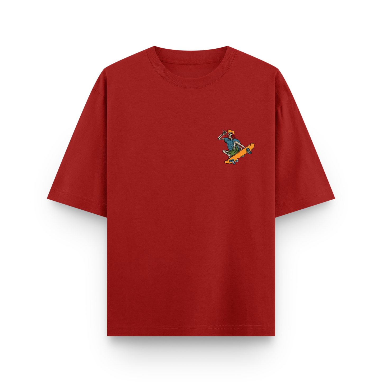 Skate and Destroy Skeleton Oversized Red Graphic T-Shirt