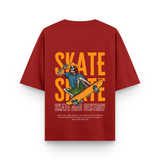 Skate and Destroy Skeleton Oversized Red Graphic T-Shirt