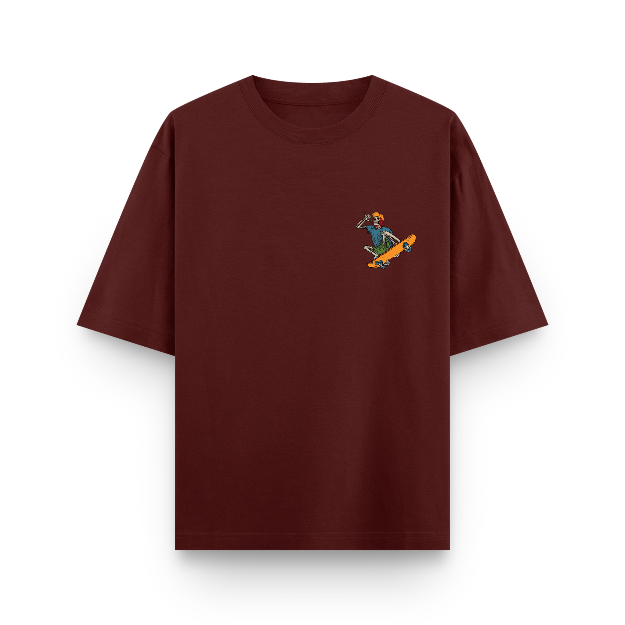 Skate and Destroy Skeleton Oversized Maroon Graphic T-Shirt