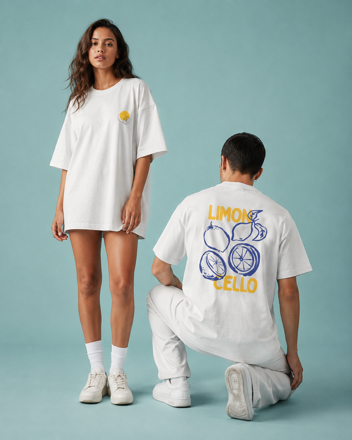Squeeze The Day Limoncello Oversized White Graphic T shirt