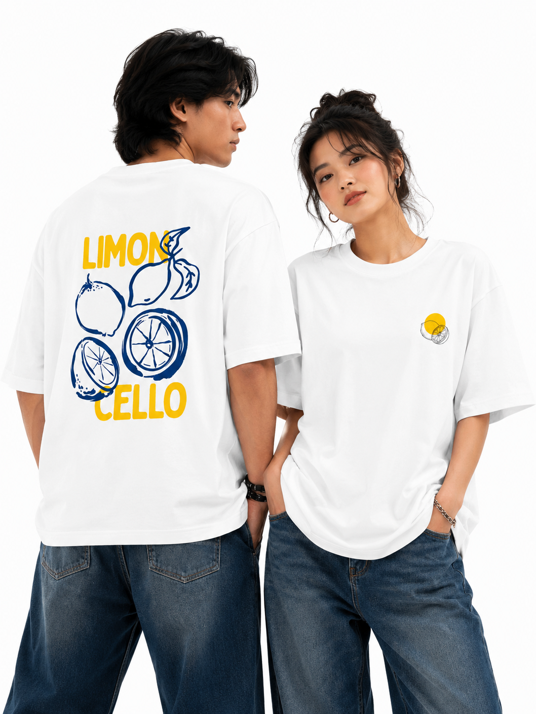 Squeeze The Day Limoncello Oversized White Graphic T shirt