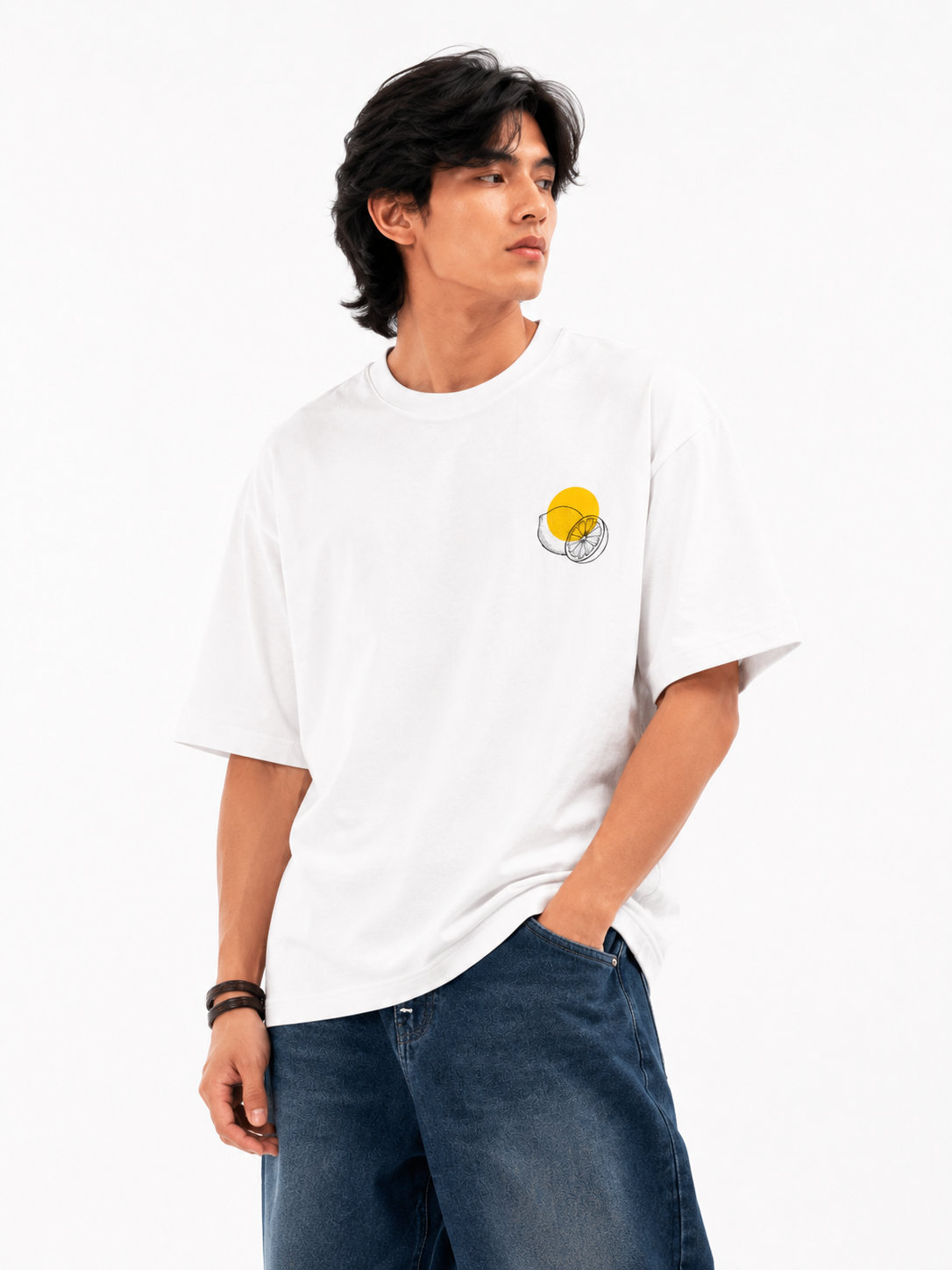 Squeeze The Day Limoncello Oversized White Graphic T shirt