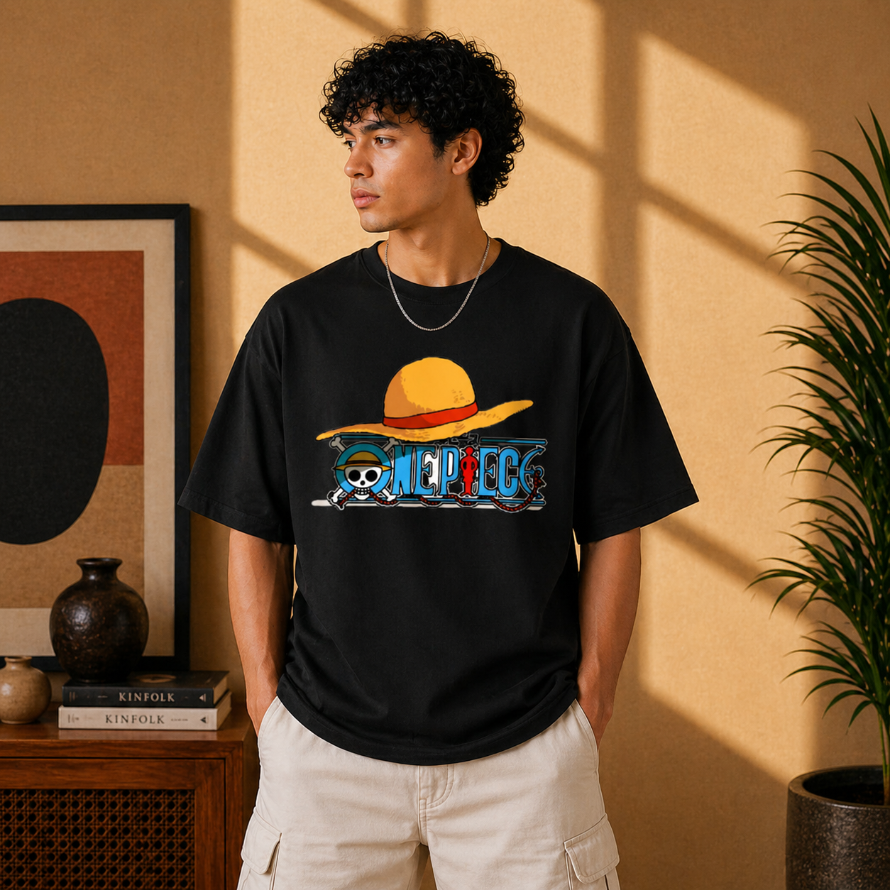 Straw Hat Anime Oversized Black Graphic T-Shirt
