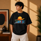Straw Hat Anime Oversized Black Graphic T-Shirt