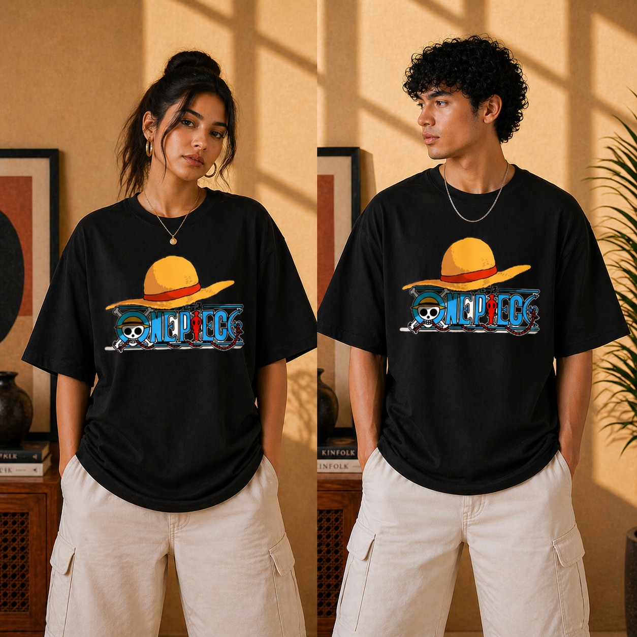 Straw Hat Anime Oversized Black Graphic T-Shirt