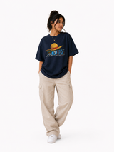Straw Hat Anime Oversized Navy Blue Graphic T-Shirt