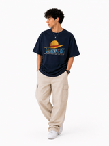 Straw Hat Anime Oversized Navy Blue Graphic T-Shirt