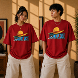 Straw Hat Anime Oversized Red Graphic T-Shirt