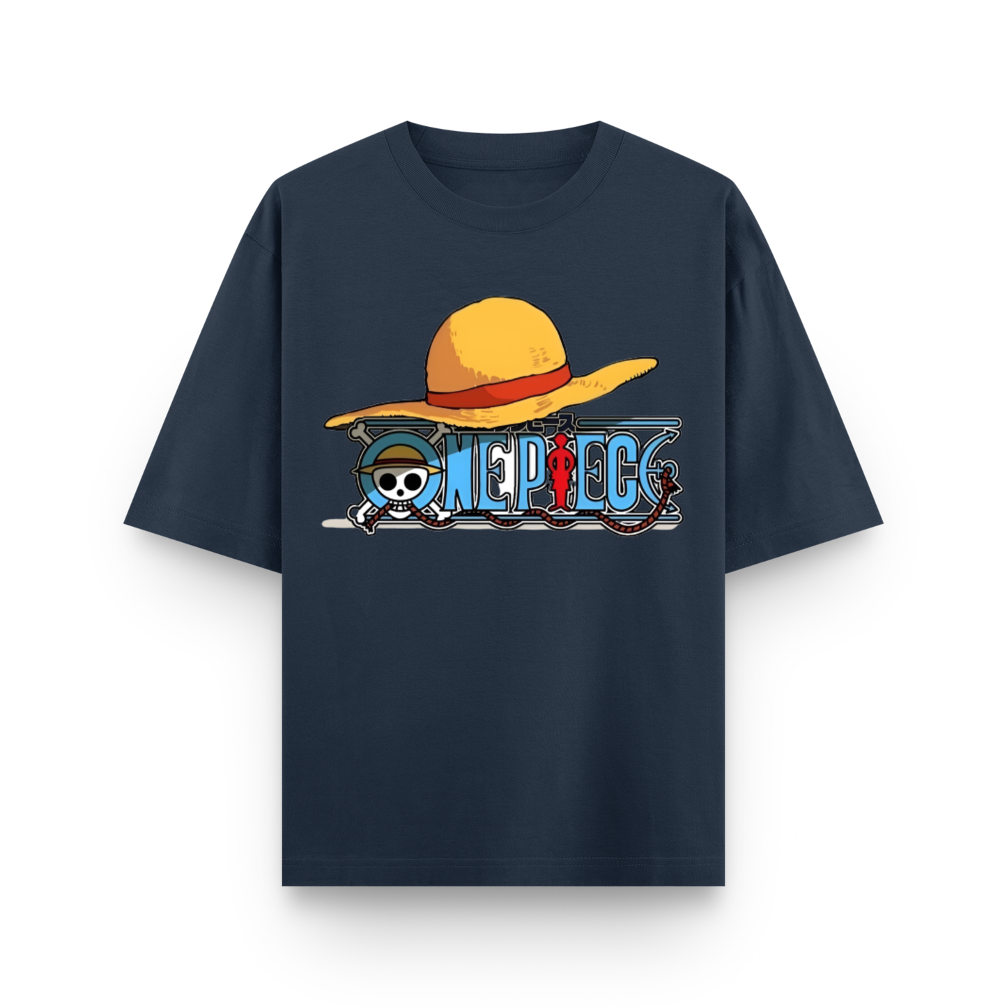 Straw Hat Anime Oversized Navy Blue Graphic T-Shirt