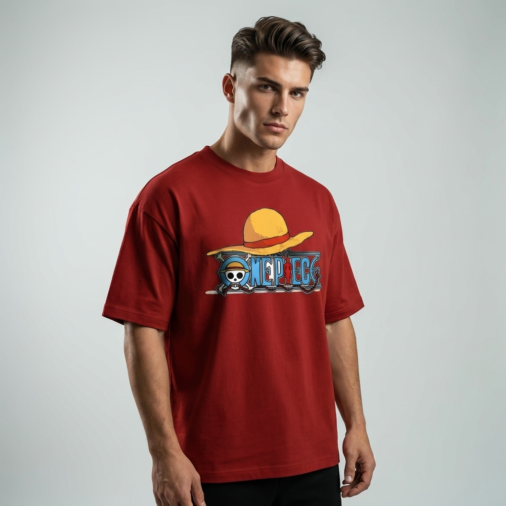 Straw Hat Anime Oversized Red Graphic T-Shirt