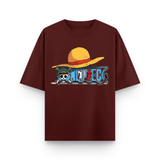 Straw Hat Anime Oversized Maroon Graphic T-Shirt