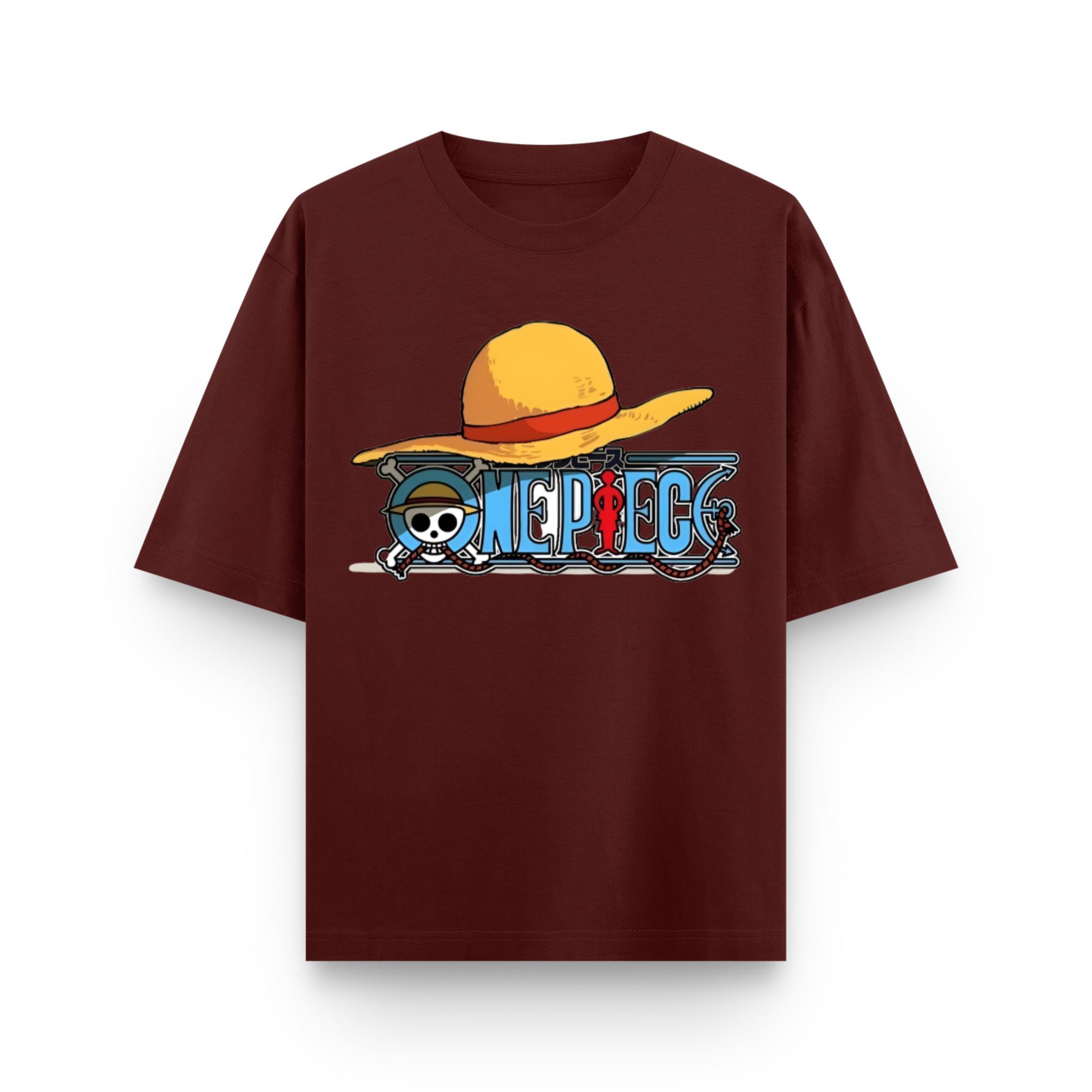 Straw Hat Anime Oversized Maroon Graphic T-Shirt