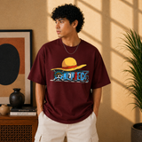 Straw Hat Anime Oversized Maroon Graphic T-Shirt