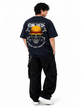 Straw Hat Skull Anime Oversized Navy Blue Graphic T-Shirt