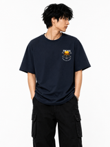 Straw Hat Skull Anime Oversized Navy Blue Graphic T-Shirt