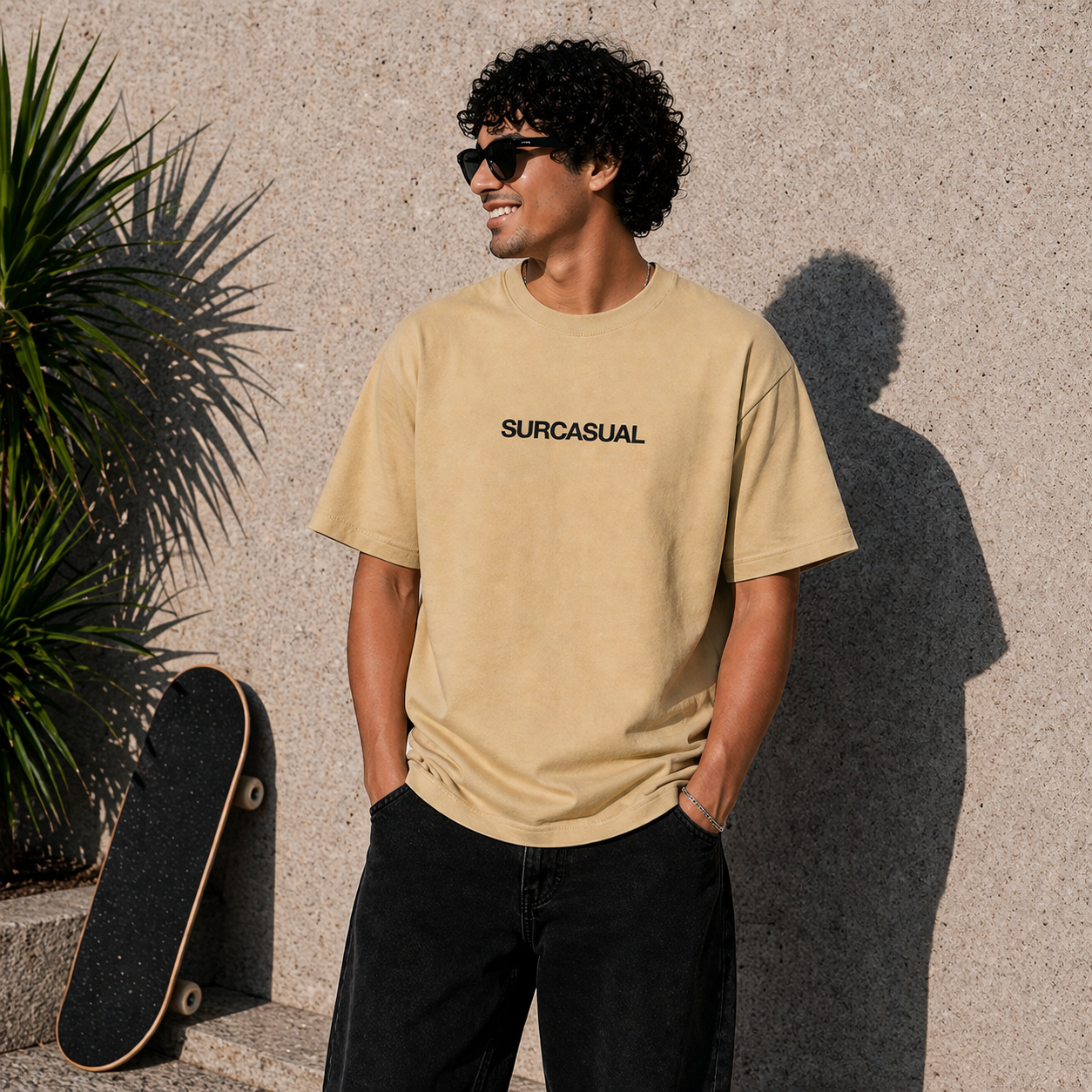 Surcasual Oversized Beige T-Shirt – Premium Cotton Casual Streetwear