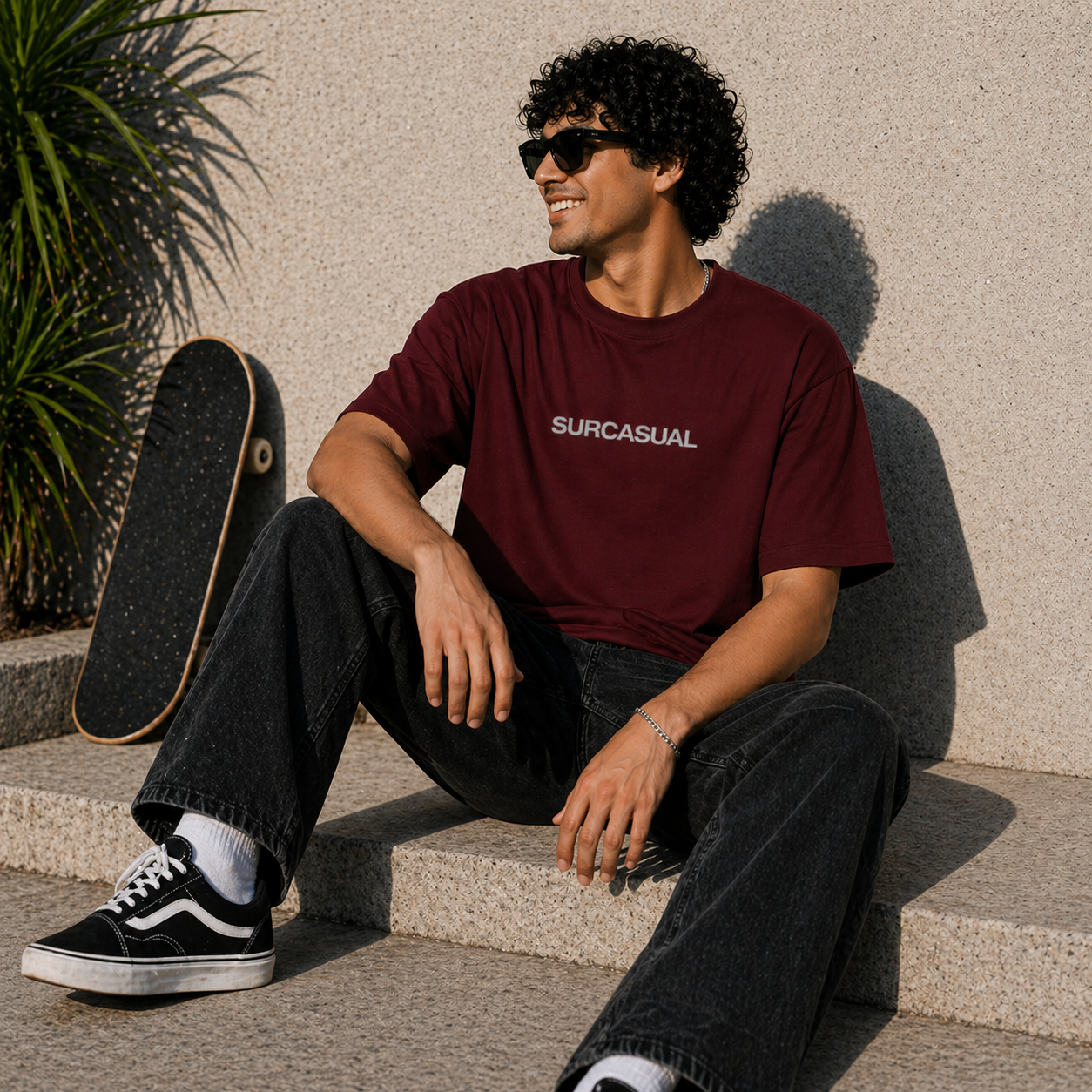 Surcasual Oversized Maroon T-Shirt – Premium Cotton Casual Streetwear